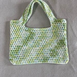 Handmade Green and White Crochet Tote Bag